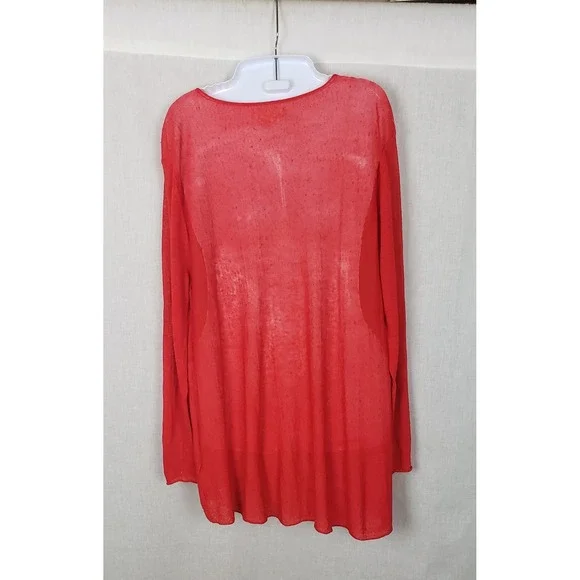 Eileen Fisher Red Organic Linen Blend Sheer Knit M Tunic Top Valentine's Day - Picture 3 of 8